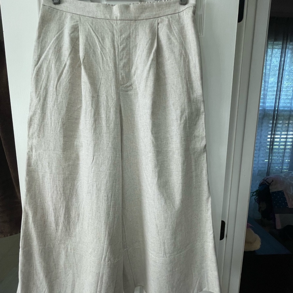 Banana Republic Cream Wide Leg Linen Pants, Size L